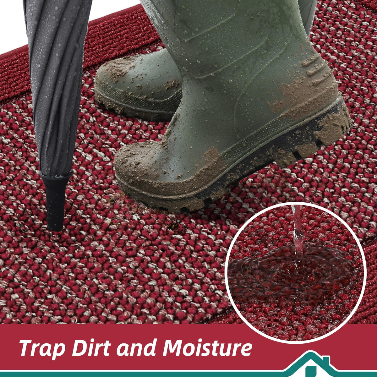 BEQHAUSE indoor door mat red back with non-slip backing for secure placement on dry floors