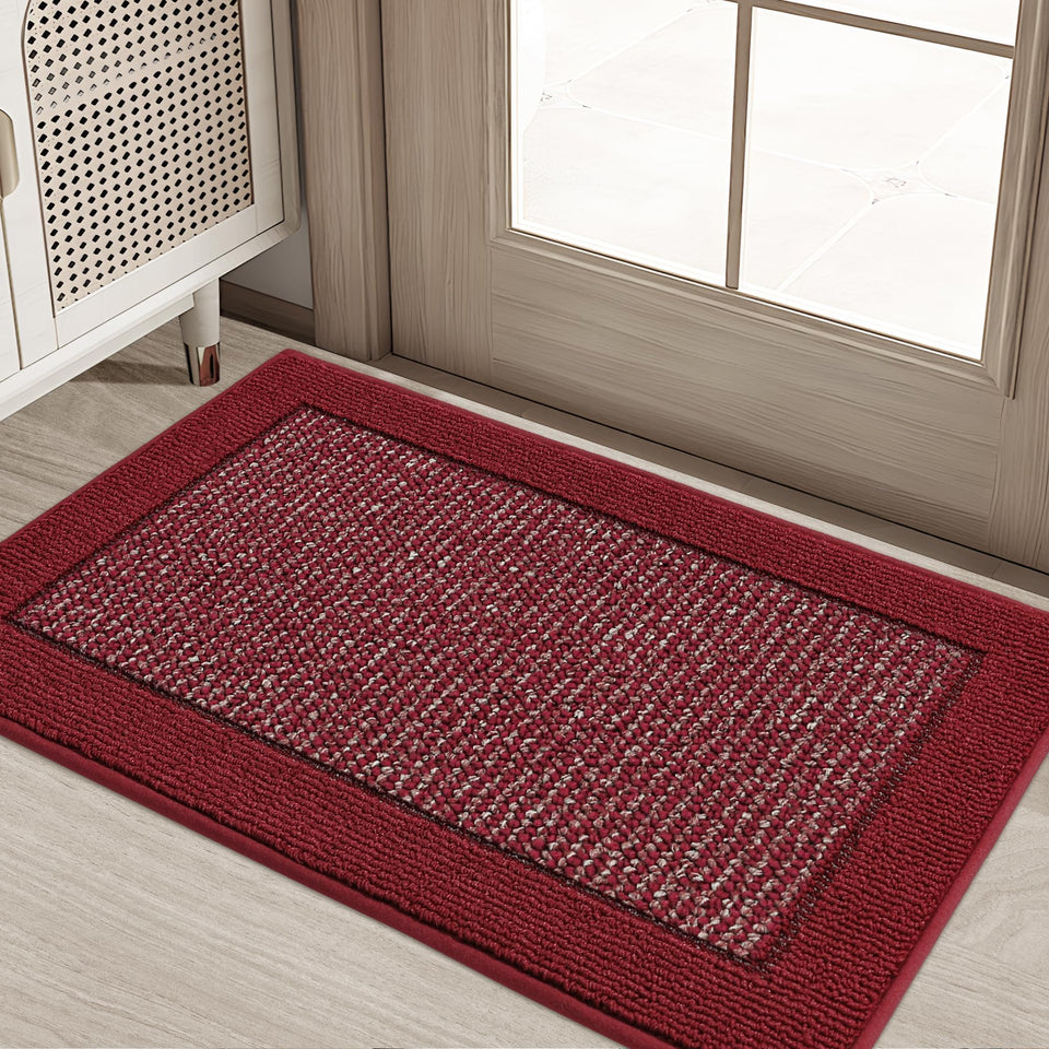 BEQHAUSE indoor door mat front view in red showing a low-profile entry rug with dirt-trapping potential