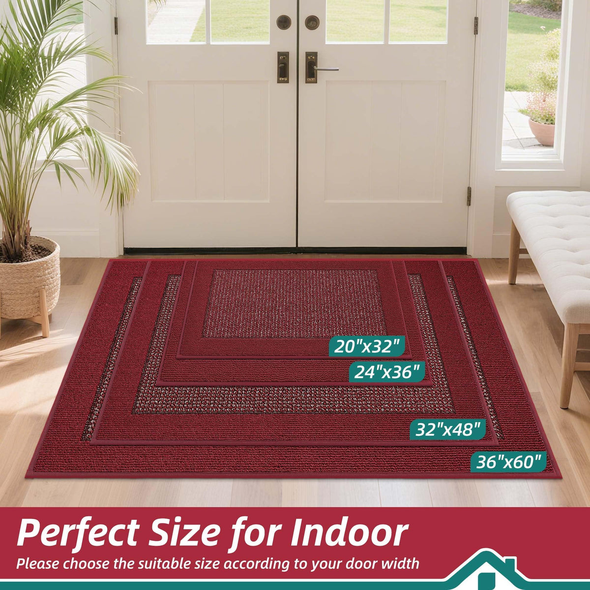 BEQHAUSE indoor door mat red texture close-up highlighting dense fibers for moisture control