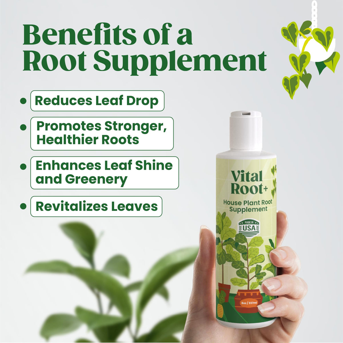 Berkland Root Supplement dosage-measure highlights simple mixing for plant care.