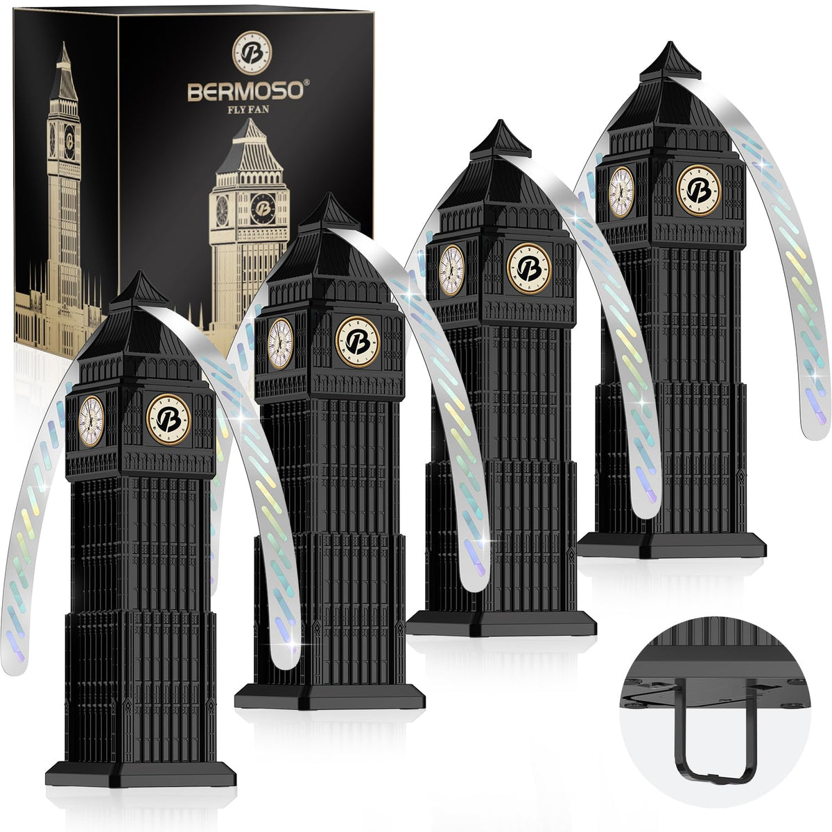 Bermoso fly fans with holographic blades protect food outdoors.