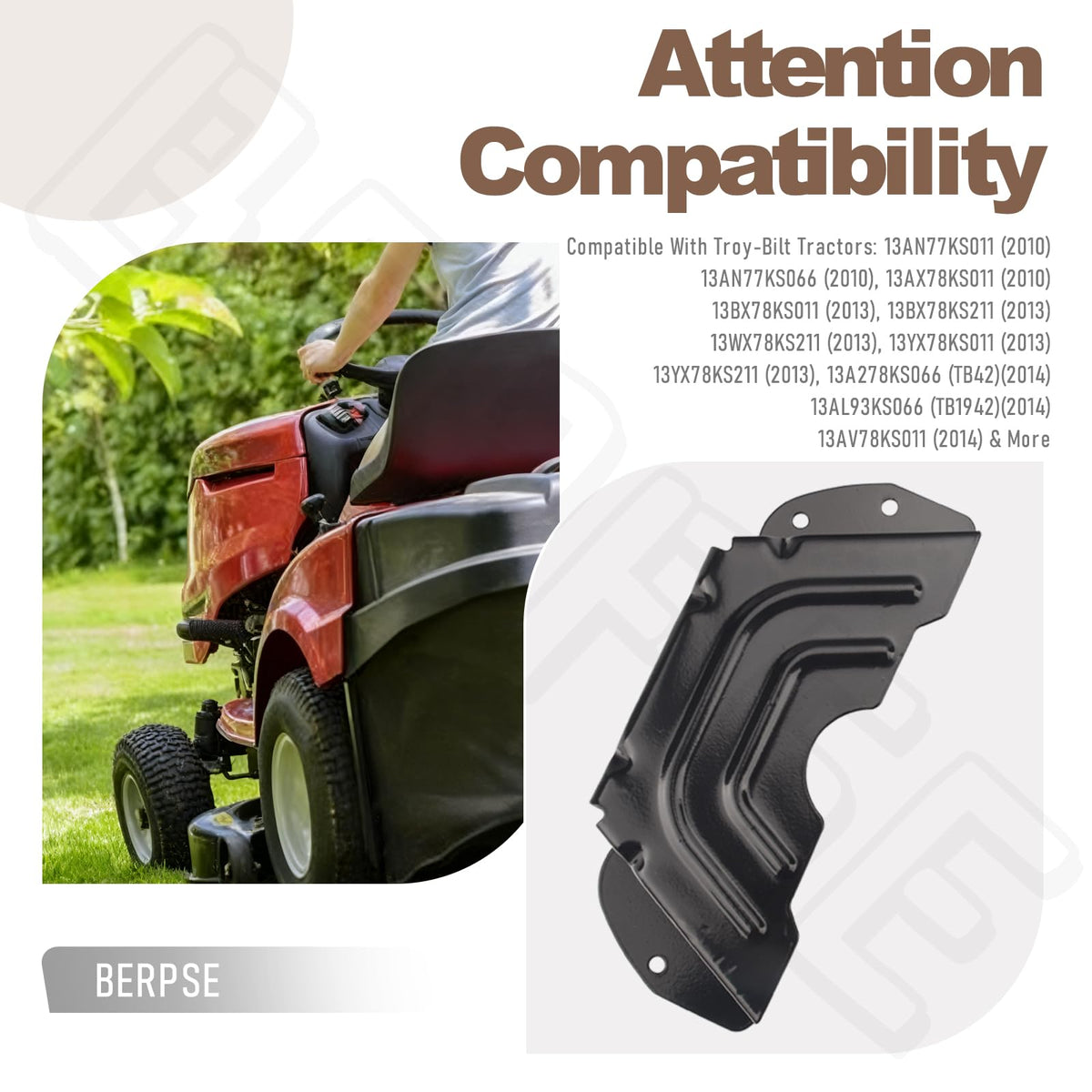 BERPSE guard cover installed on an MTD tractor demonstrates precise fit