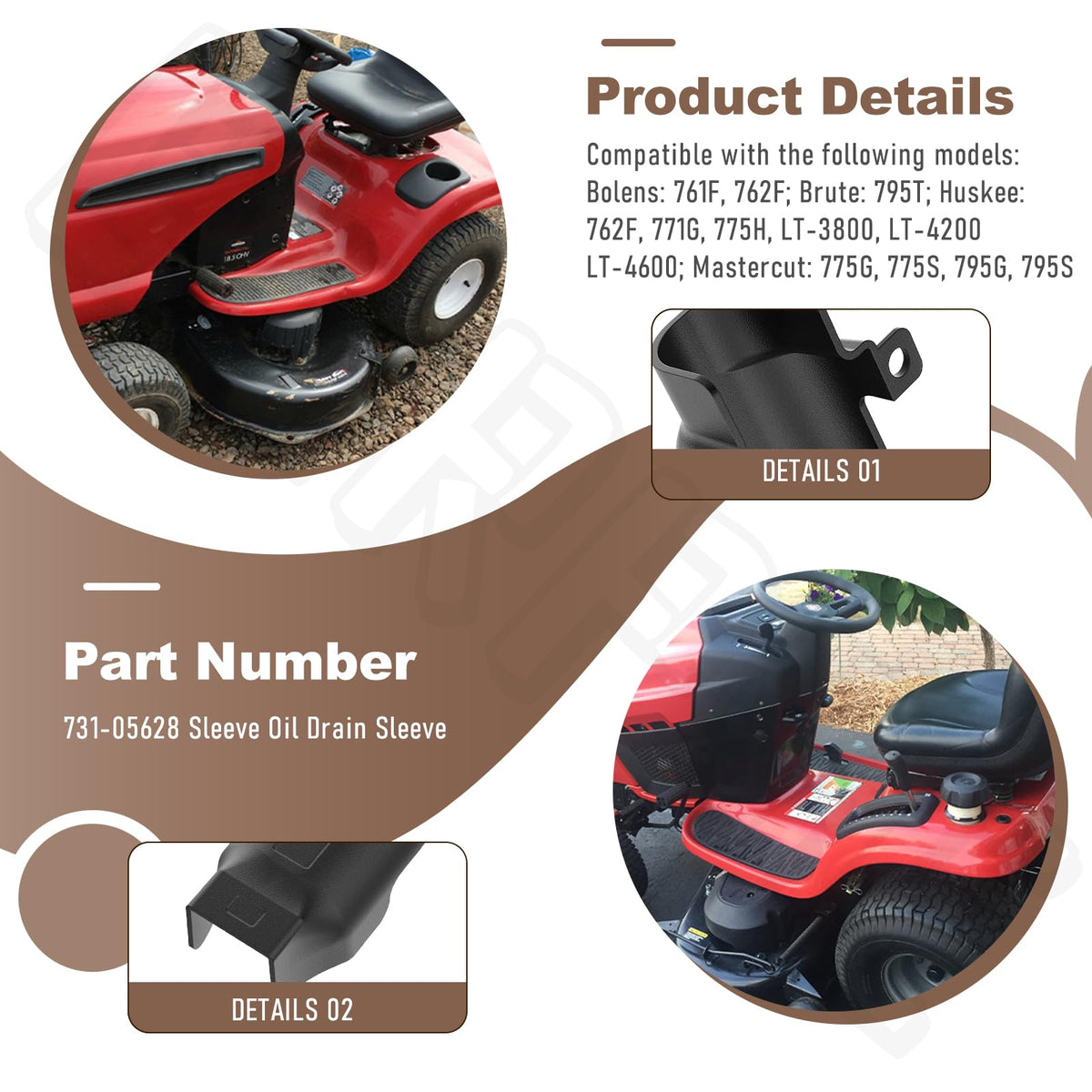 BERPSE sleeve oil drain sleeve, compatibility info, helps verify fit across major brands.