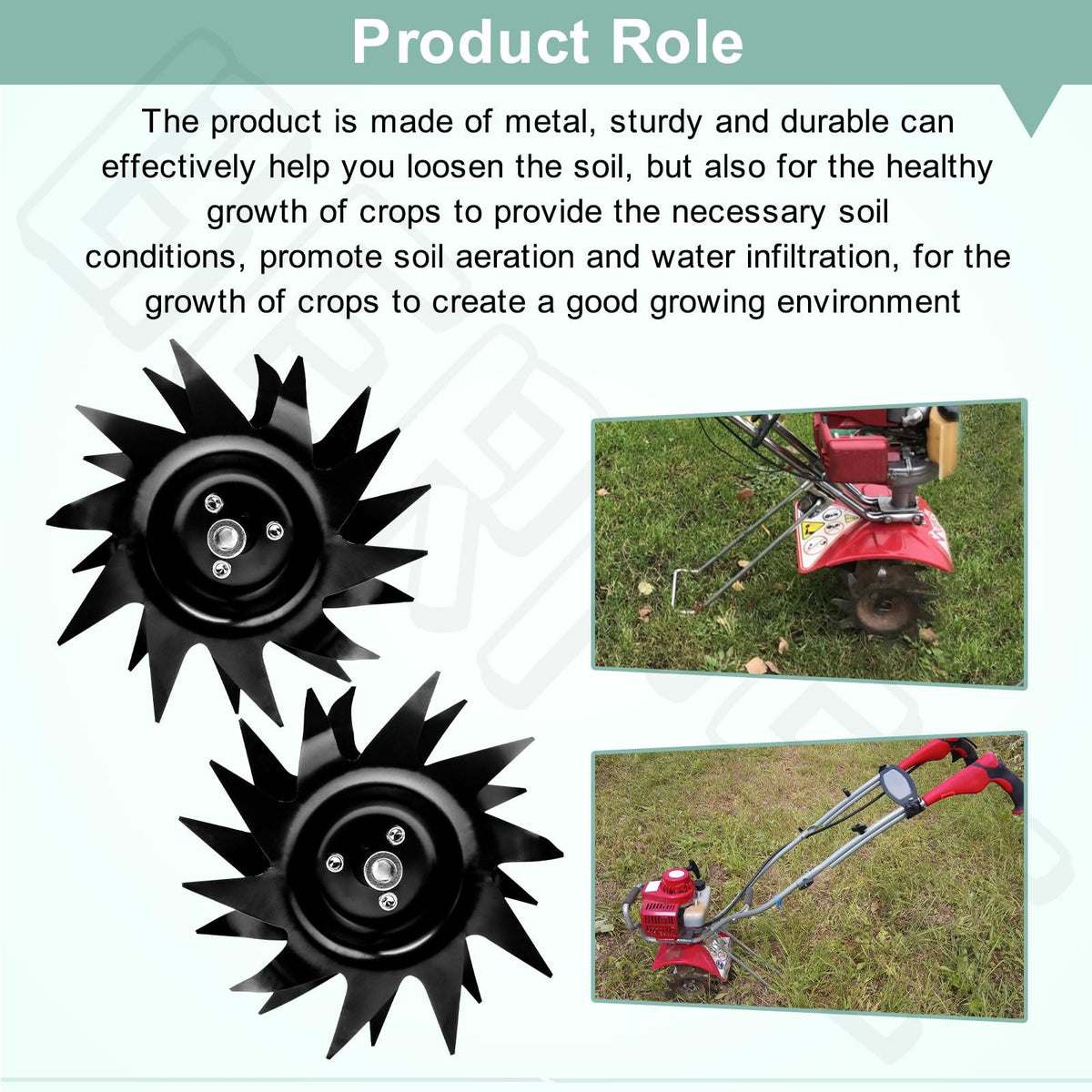 Durable BERPSE tines break through tough soil, reducing effort in the garden.