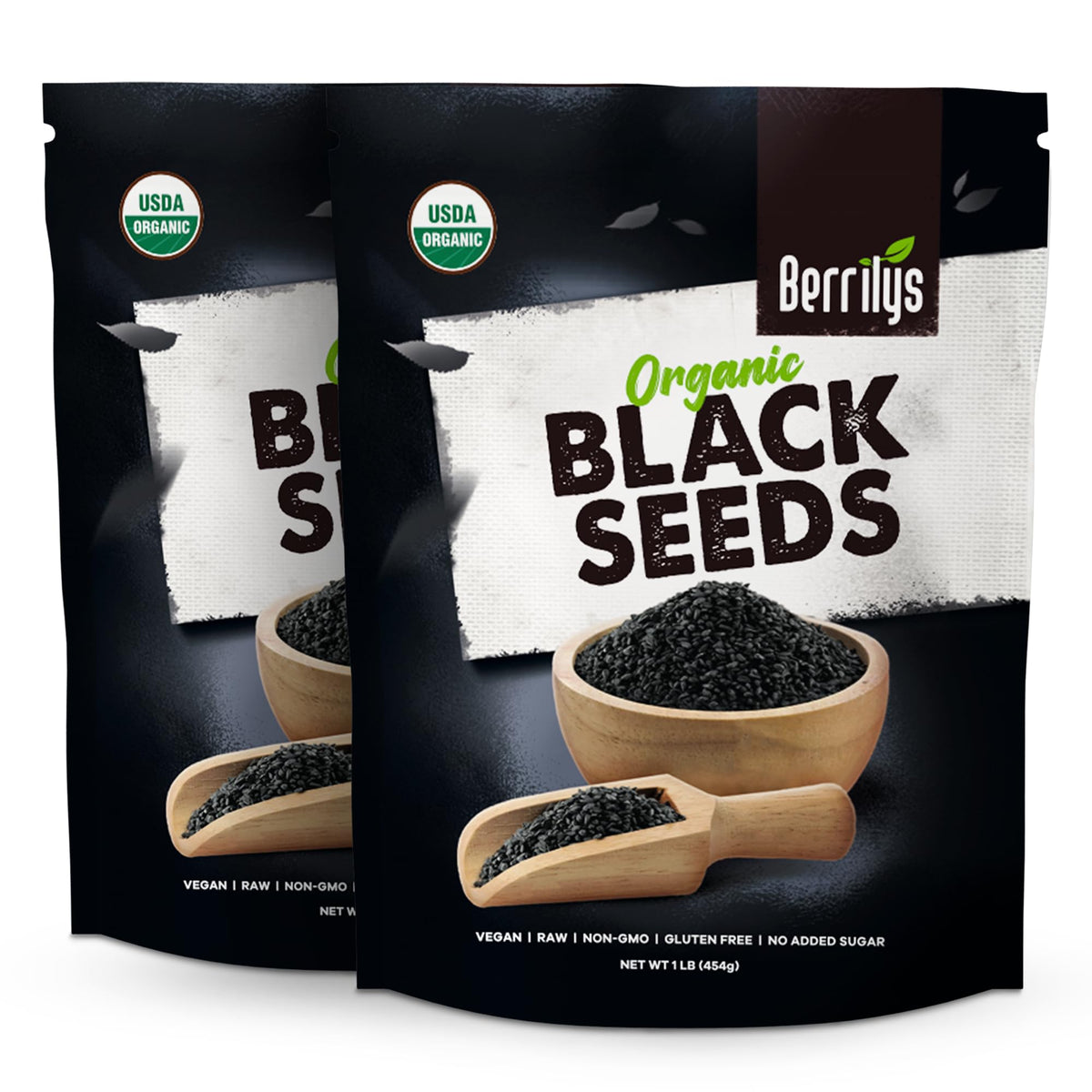 Berrilys organic black seeds in a bottle, highlighting premium quality and aroma.