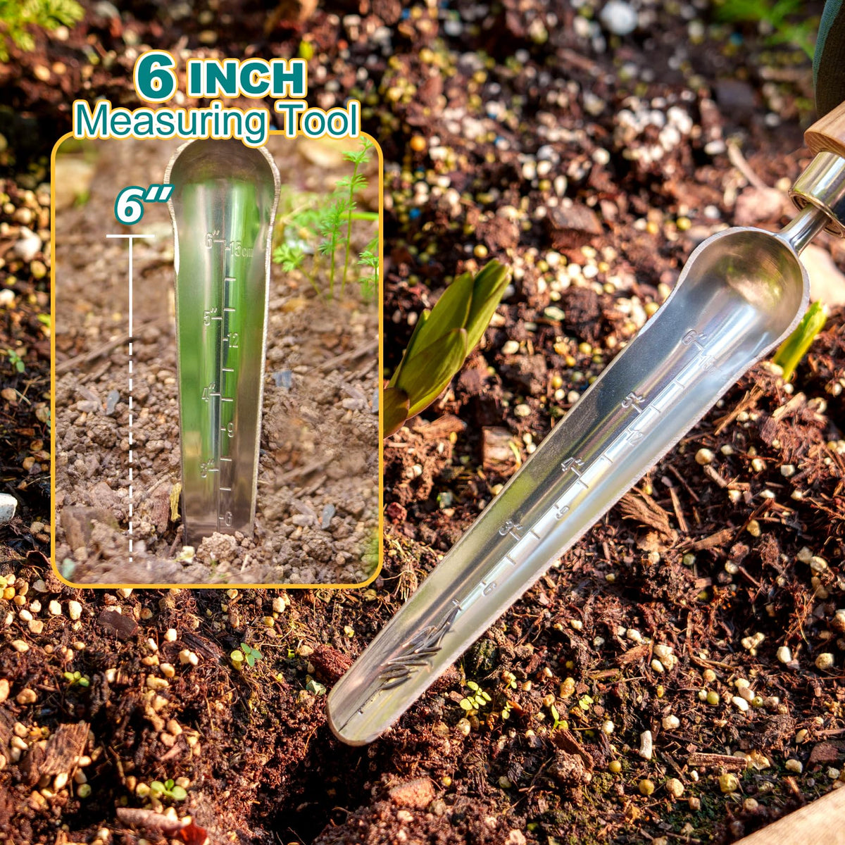 Berry&Bird wooden handle offers comfortable grip for long planting sessions.