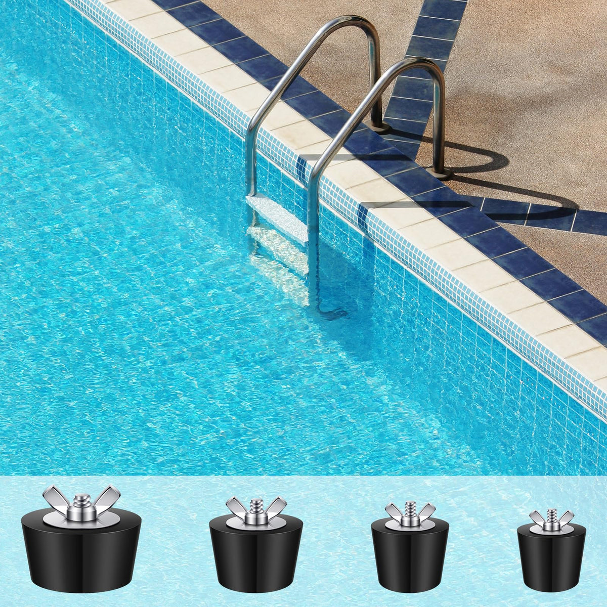 BESARME pool plug with stainless steel wing nut for reusability.