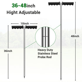 Beseetop soil probe rod height adjustment shows 32 to 48 inches reach for deep probing