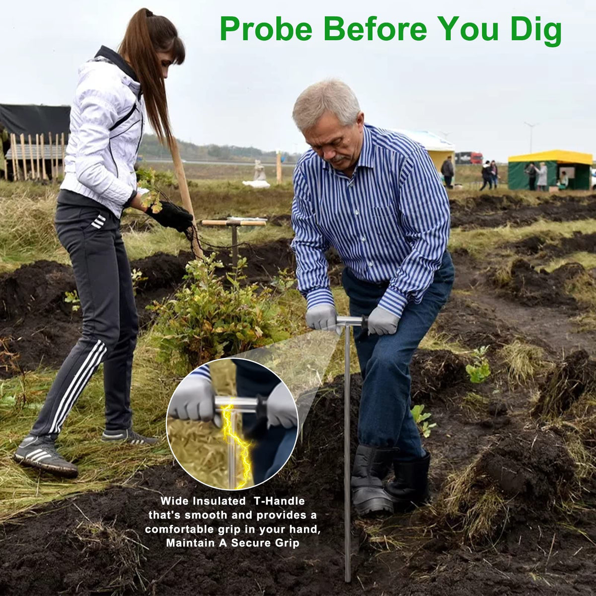 Beseetop soil probe rod insulated T-handle for comfortable, safe grip