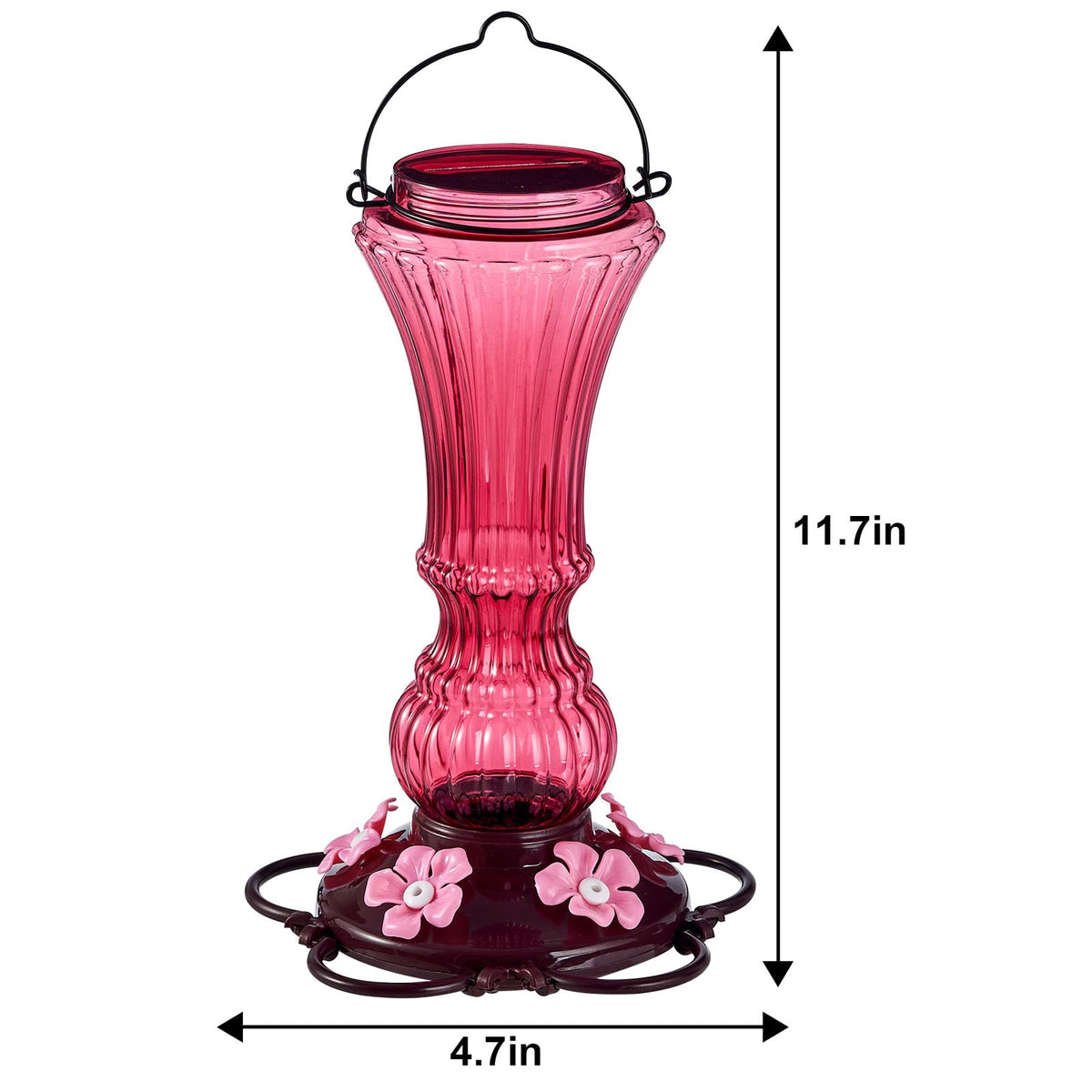 Beserie feeder showing five feeding ports to attract nectar-loving hummingbirds.