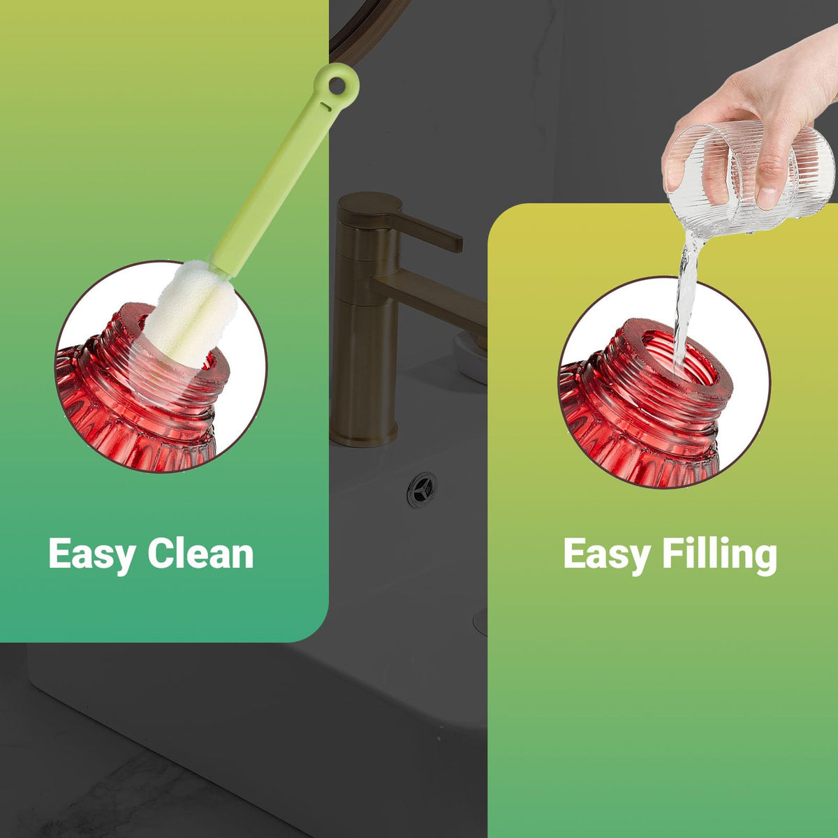 Beserie wide-mouth 20 oz bottle for easy filling and cleaning.