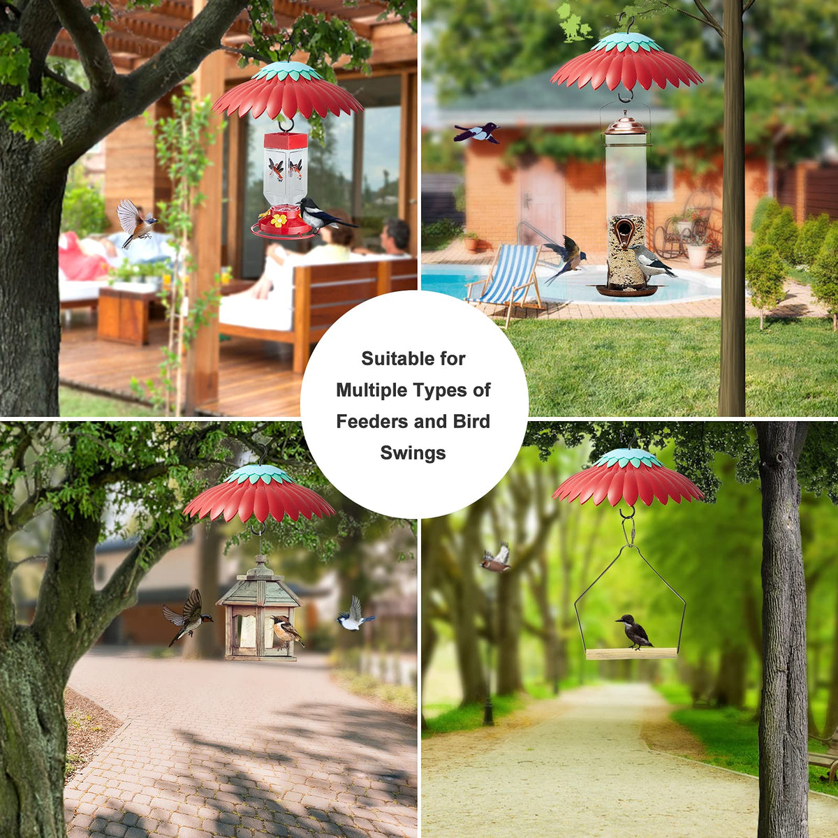Beserie backyard view features the red umbrella baffle for a wildlife-friendly setup.