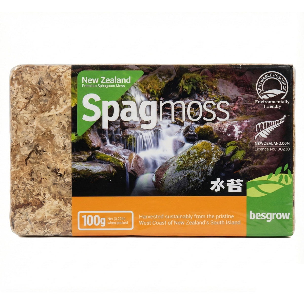 Besgrow premium sphagnum moss 100g pack, ready to support moisture-loving orchids.