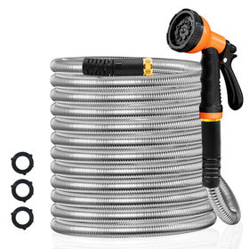 Besiter 25ft stainless steel garden hose in action for durable yard watering