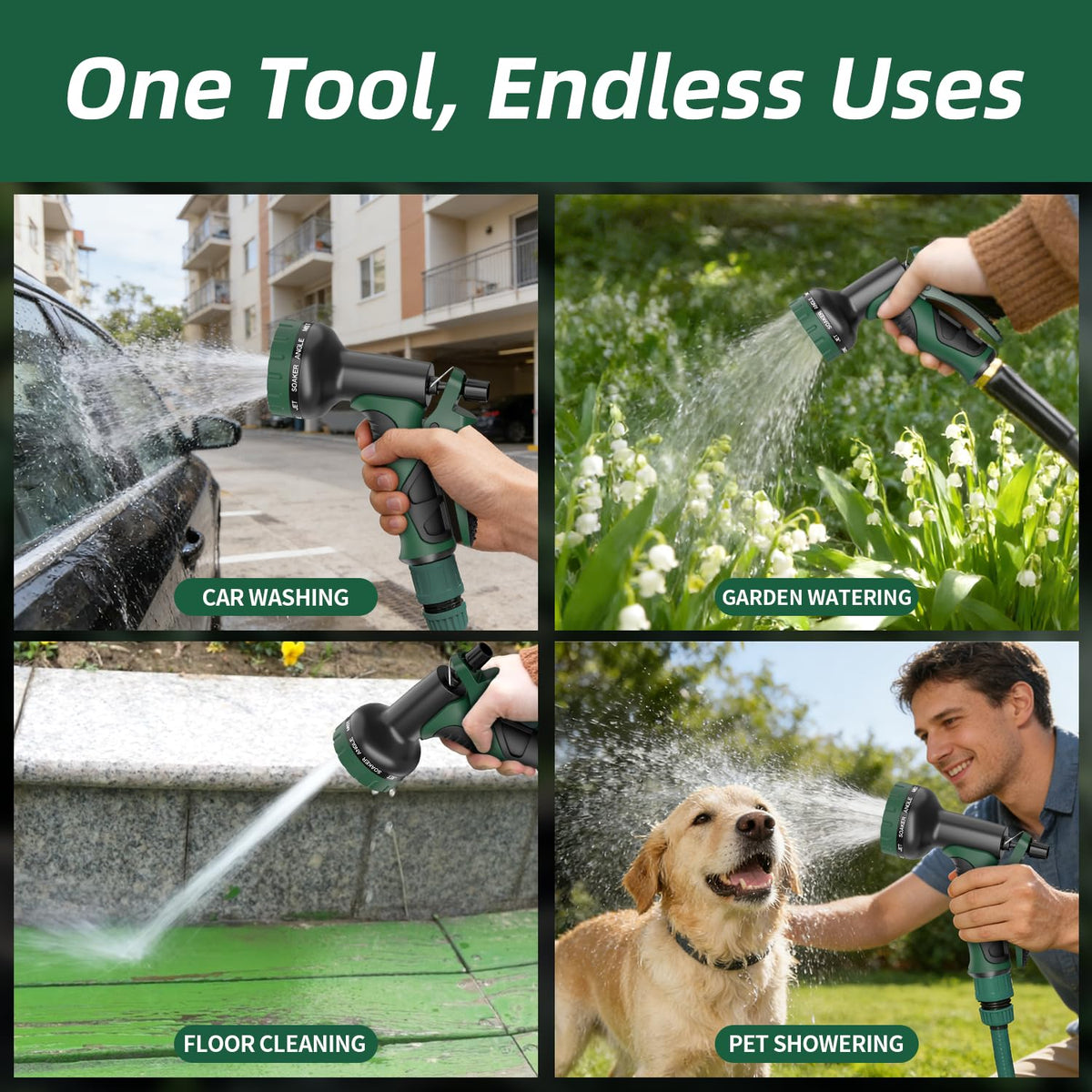 Besiter garden hose nozzle leak-proof seal improves water pressure and reduces waste.