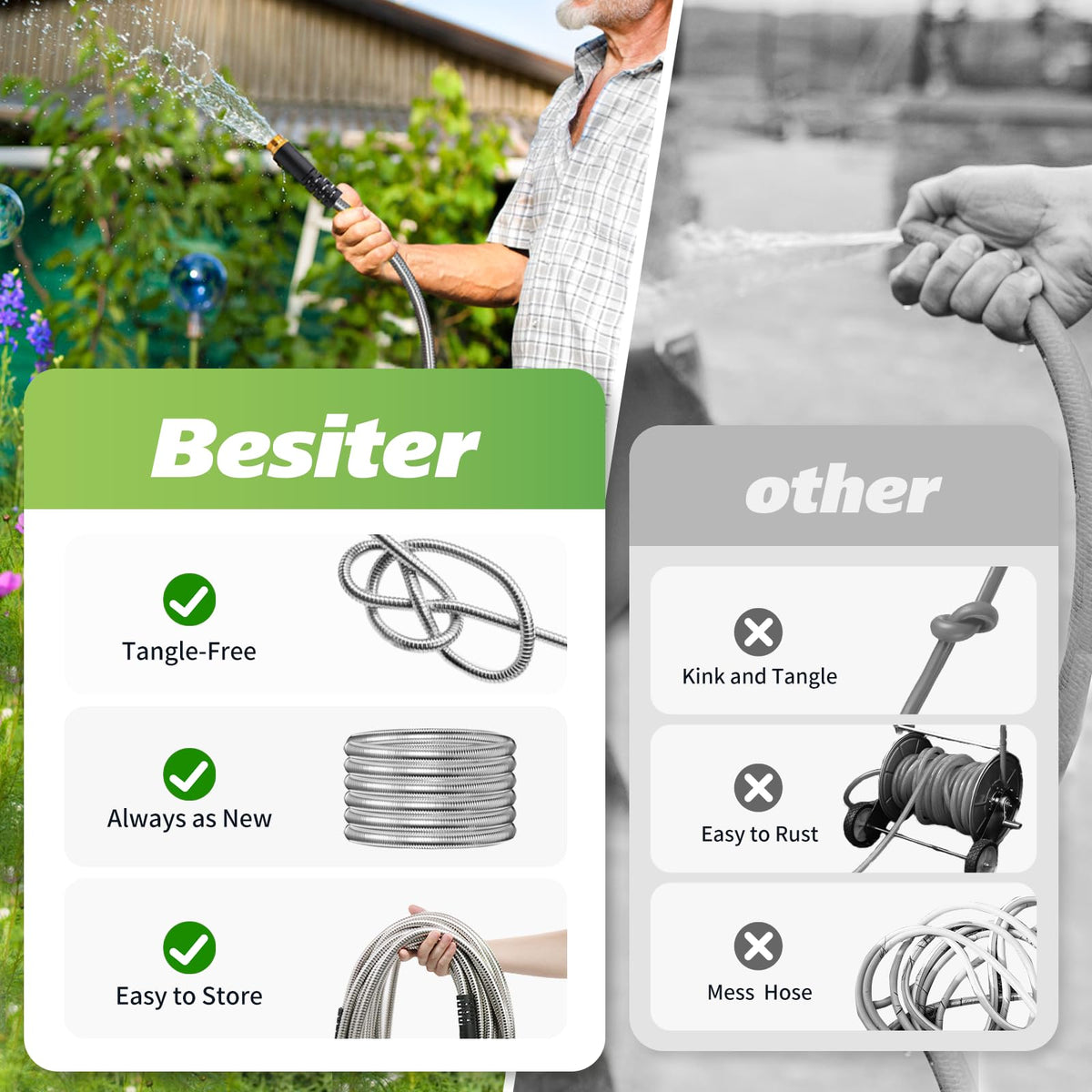 Besiter hose used as RV water supply link for portable outdoor showers