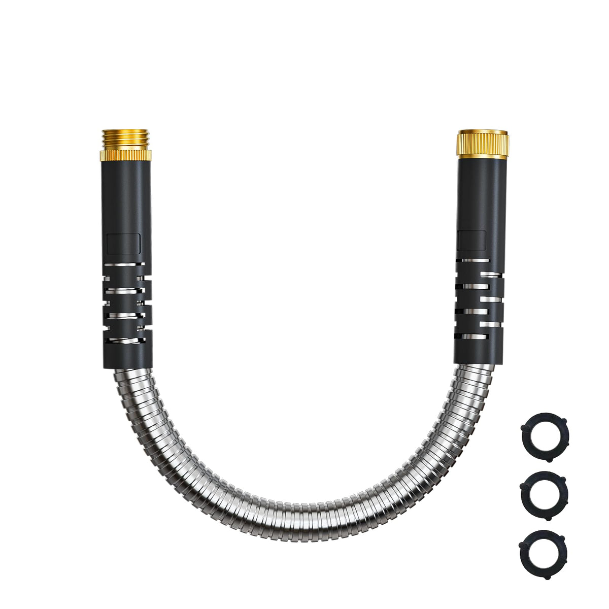 Besiter short metal garden hose 1ft connector showing durable stainless steel braid for outdoor use