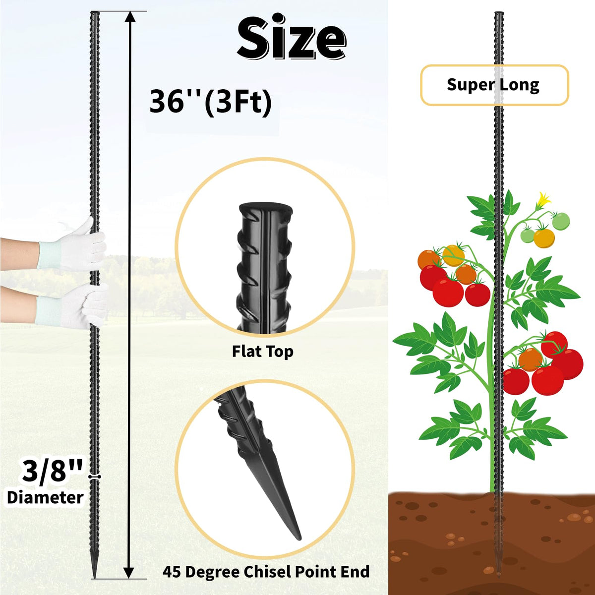 Besitu ground stake 3ft with chisel point aids easy ground penetration.