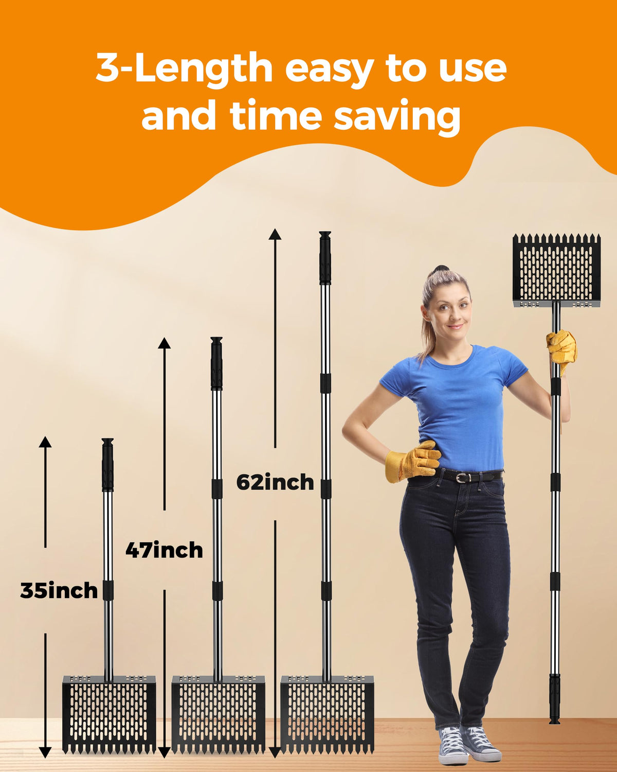 Besly adjustable-length tool extended to 62 inches for tall or deep coops.
