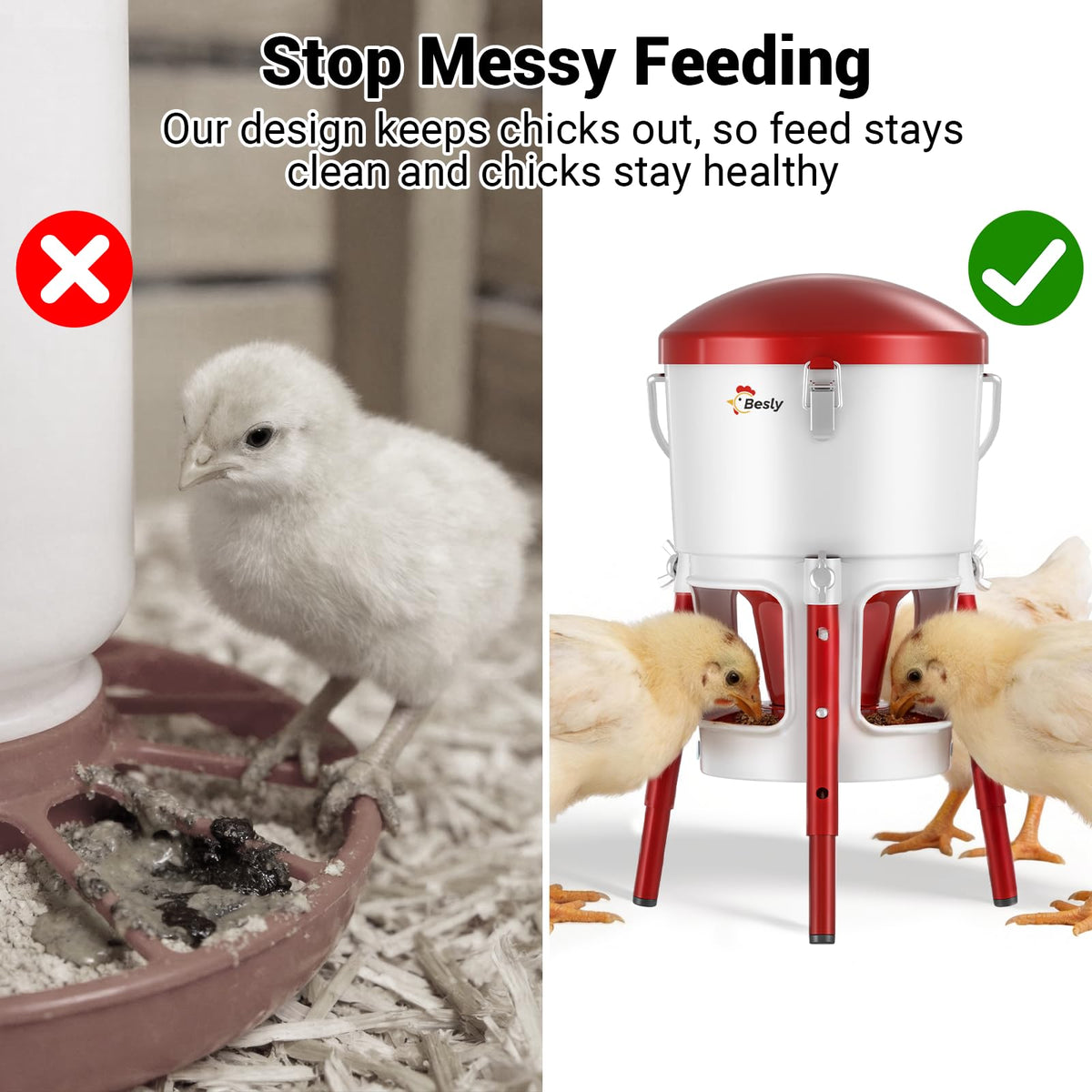 Besly tripod base provides stable placement, preventing tipping in busy brooders.