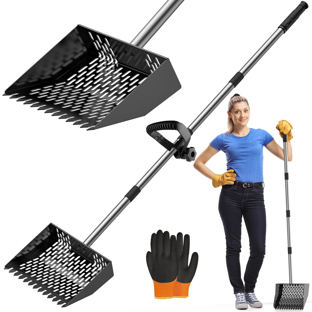 Besly 2-in-1 chicken poop scooper and rake in action speeds coop cleanup.