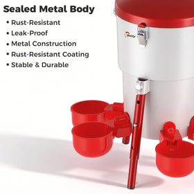 Besly waterer in coop setup for poultry habitat convenience.