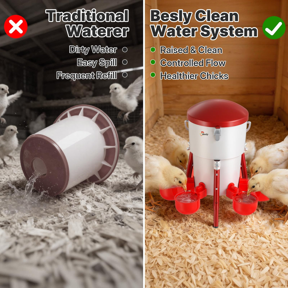 Besly waterer hanging hooks demonstrating simple coop installation.