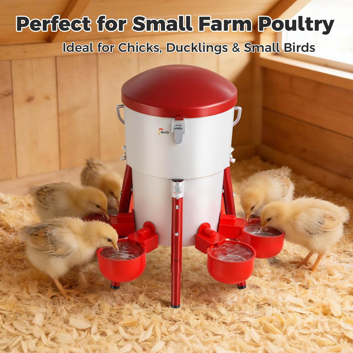 Besly waterer transparent barrel allows quick water level visibility.