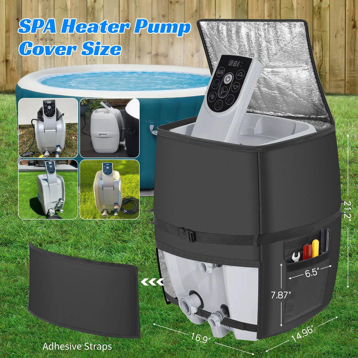 Bespeur heater cover-pump-fit demonstrates snug compatibility with inflatable spas