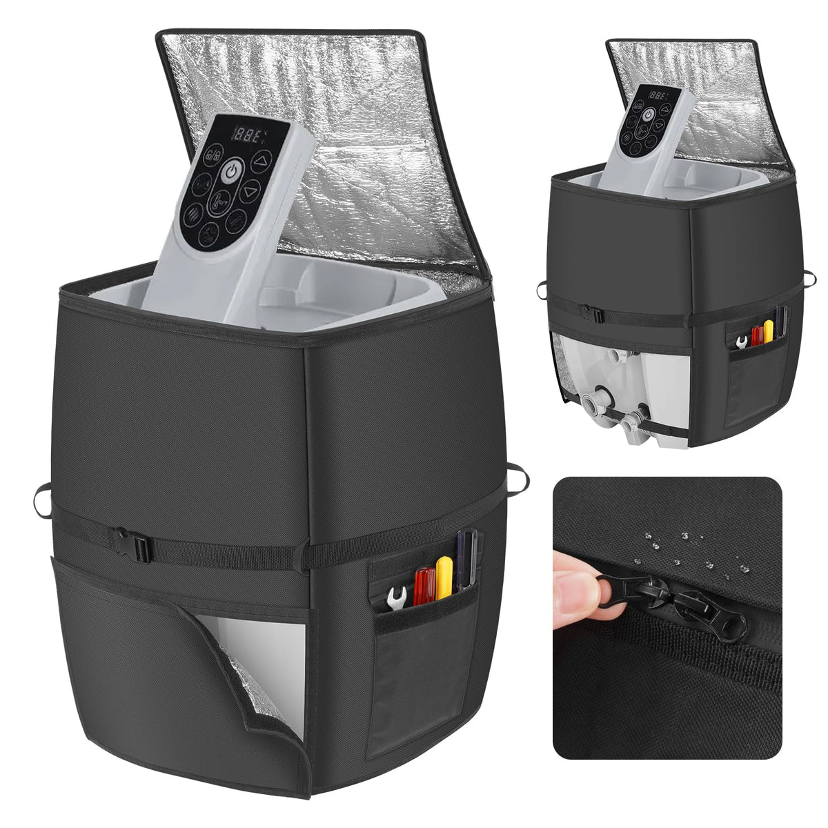 Bespeur hot tub heater cover shows fabric-insulation for all-weather protection