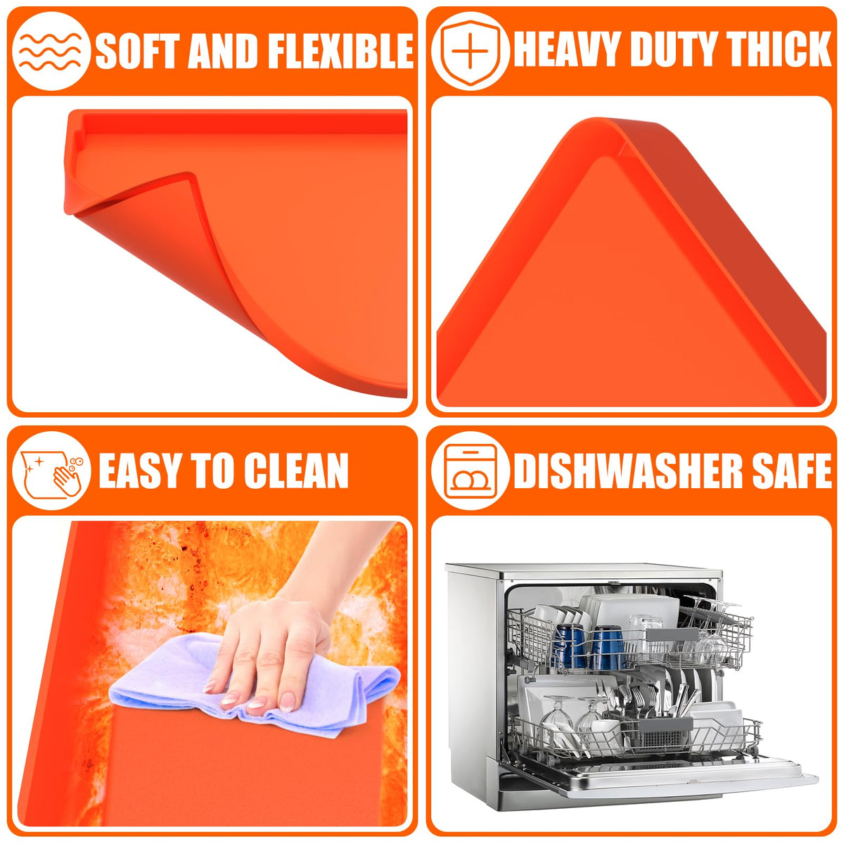 Dishwasher safe silicone mat for quick, effortless cleaning