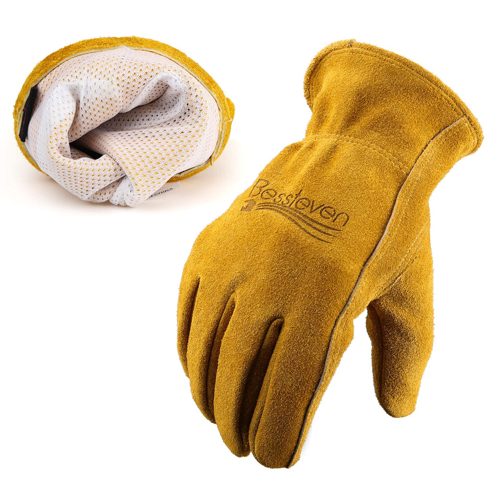 BESSTEVEN thorn-proof leather gardening gloves protect hands during pruning.