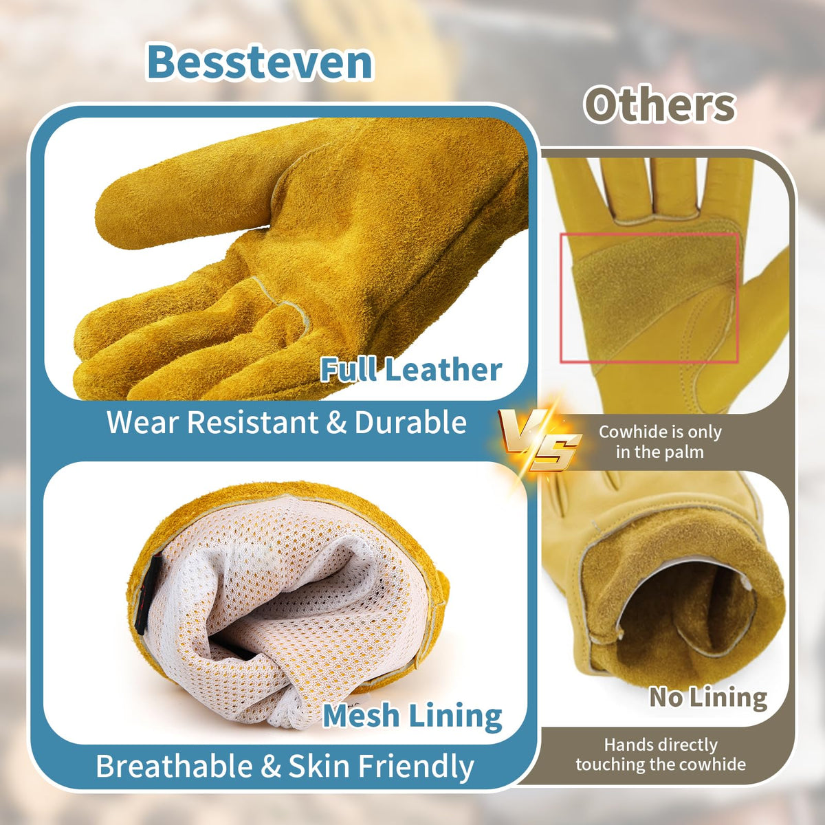 BESSTEVEN anti-slip grip gloves provide secure tool handling.