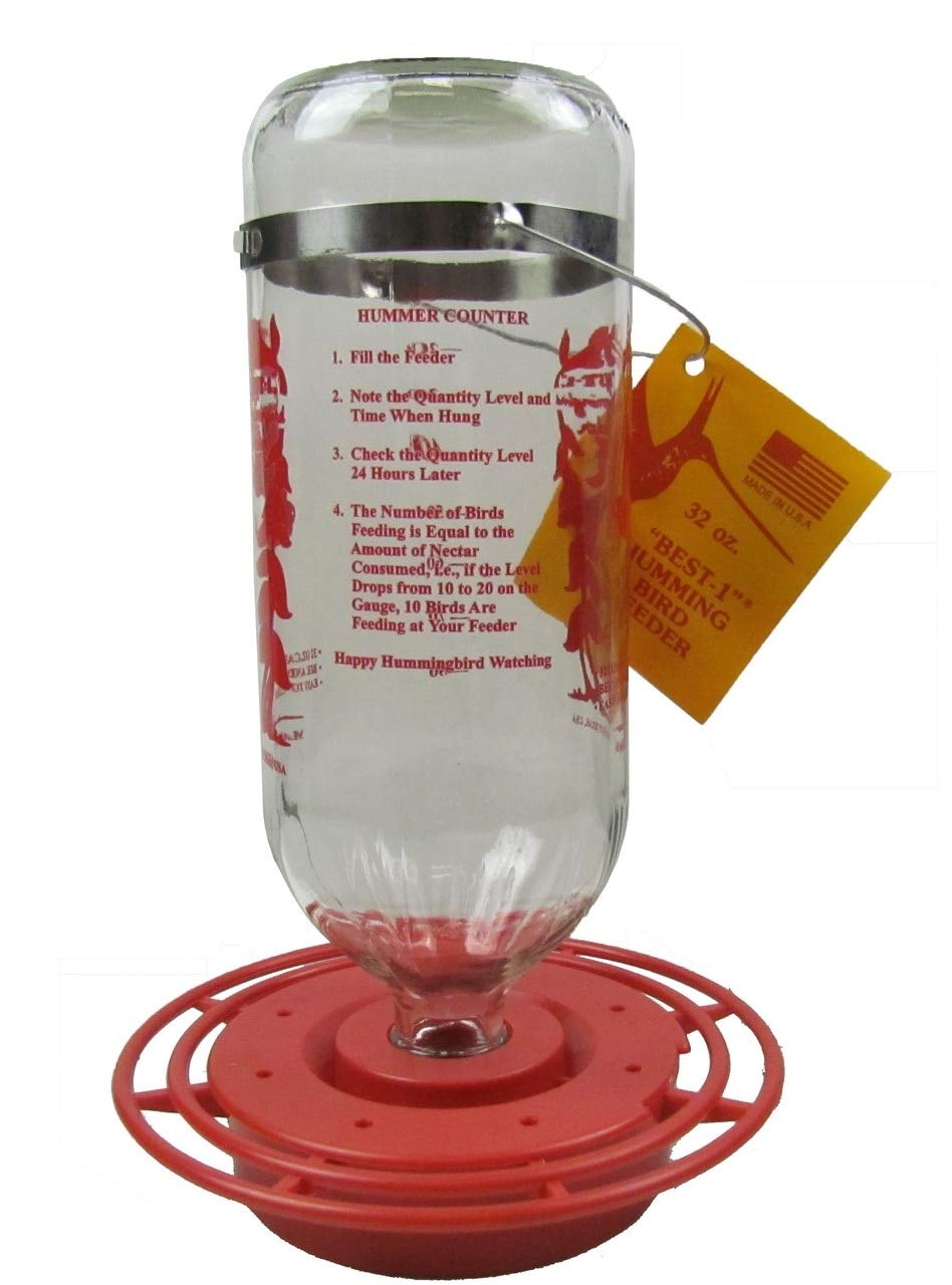 Best-1 glass hummingbird feeder side view showing clear reservoir for nectar monitoring.