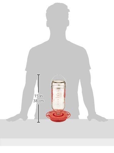 Best-1 red-base hummingbird feeder with eight ports and perch ring for feeding.