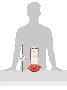 Best-1 red-base hummingbird feeder with eight ports and perch ring for feeding.