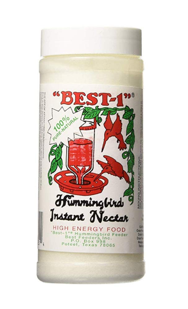 Best-1 hummingbird nectar jar with ready-to-mix formula for backyard feeding.