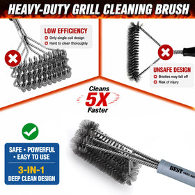 BEST 18-inch grill brush bristles close-up highlighting heavy-duty residue removal