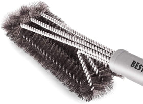 BEST 18-inch grill brush top view showing sturdy stainless bristles for deep cleaning