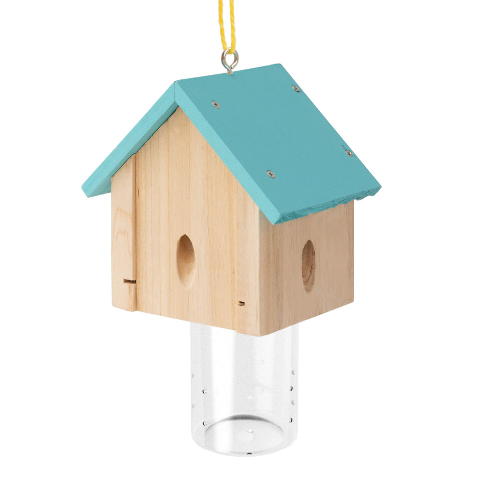 Best Bee Trap carpenter bee trap outside in blue cabin style catches bees before wood damage.