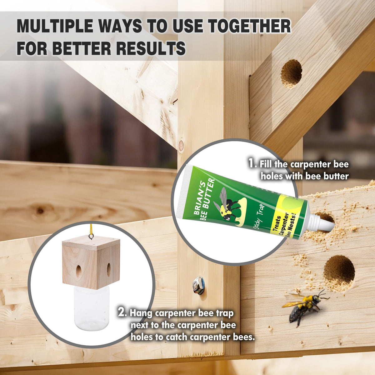Best Bee Trap uses pheromone attractants to lure carpenter bees into the trap.