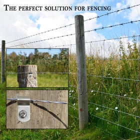 BESTEEL wire clamps used on wood, vinyl, and metal posts for neat fencing