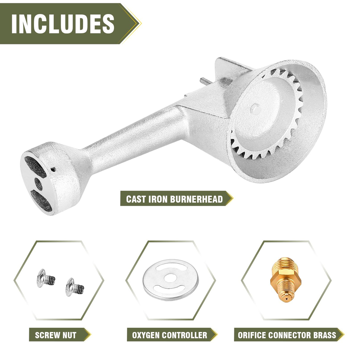 BestFIRE burner head kit includes regulator, hose, and brass fittings for quick setup.