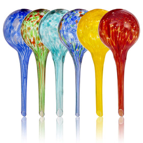 Besti multicolor glass watering globes for 12-inch plants, hands-free irrigation.