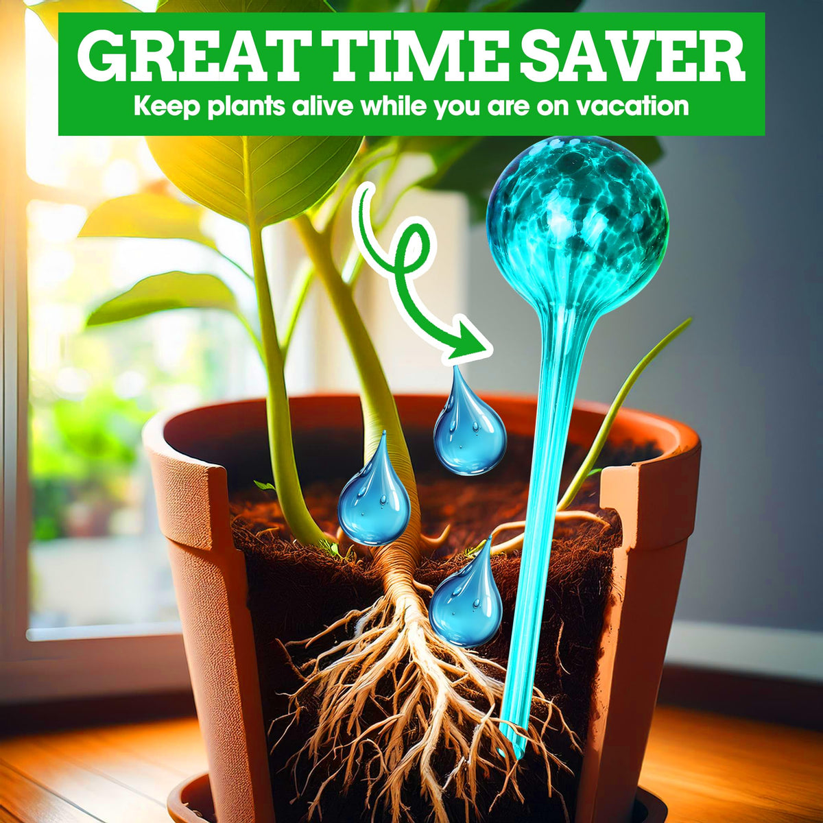 Besti self-watering globe with 380-400 ml capacity highlights long water reserve
