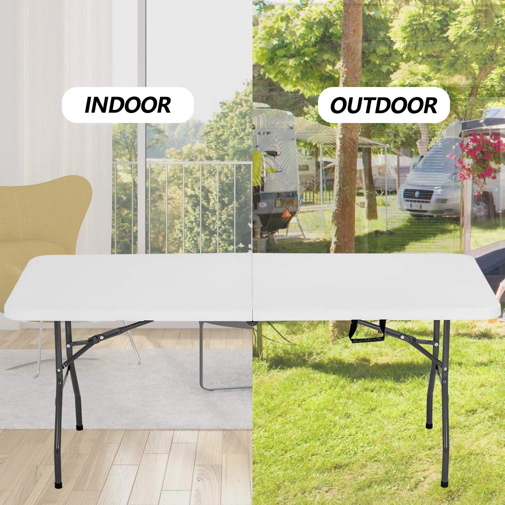 BestOffice 6ft folding table with carry handle for travel.