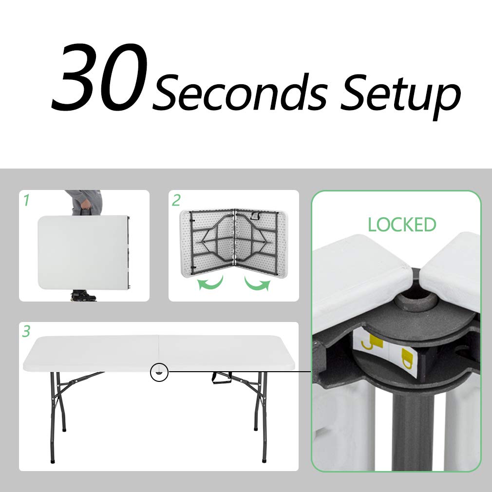BestOffice 6ft folding table folded; compact storage and easy portability.