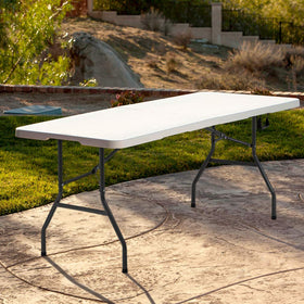 BestOffice 6ft folding table showing powder-coated legs and non-slip feet.