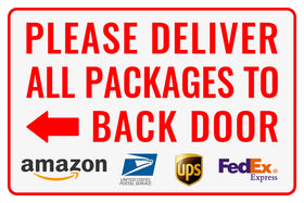 Bestylez delivery sign back door left arrow visible outdoors for delivery guidance