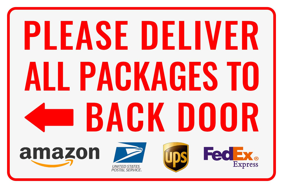 Bestylez delivery sign back door left arrow visible outdoors for delivery guidance